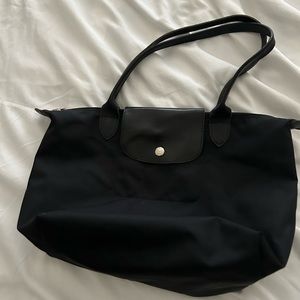 Longchamp black on black shoulder strap tote bag